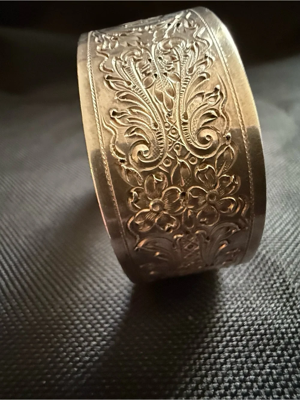 Sterling Silver Floral Engraved with Monogram Cuff Bracelet - AAB -